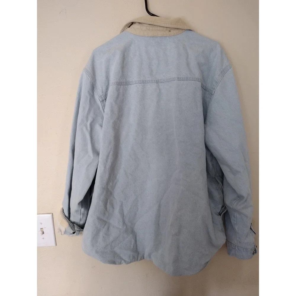 BDG Urban Outfitters Mens Light Wash Denim Flannel Lined Shirt Jacket XL Blue